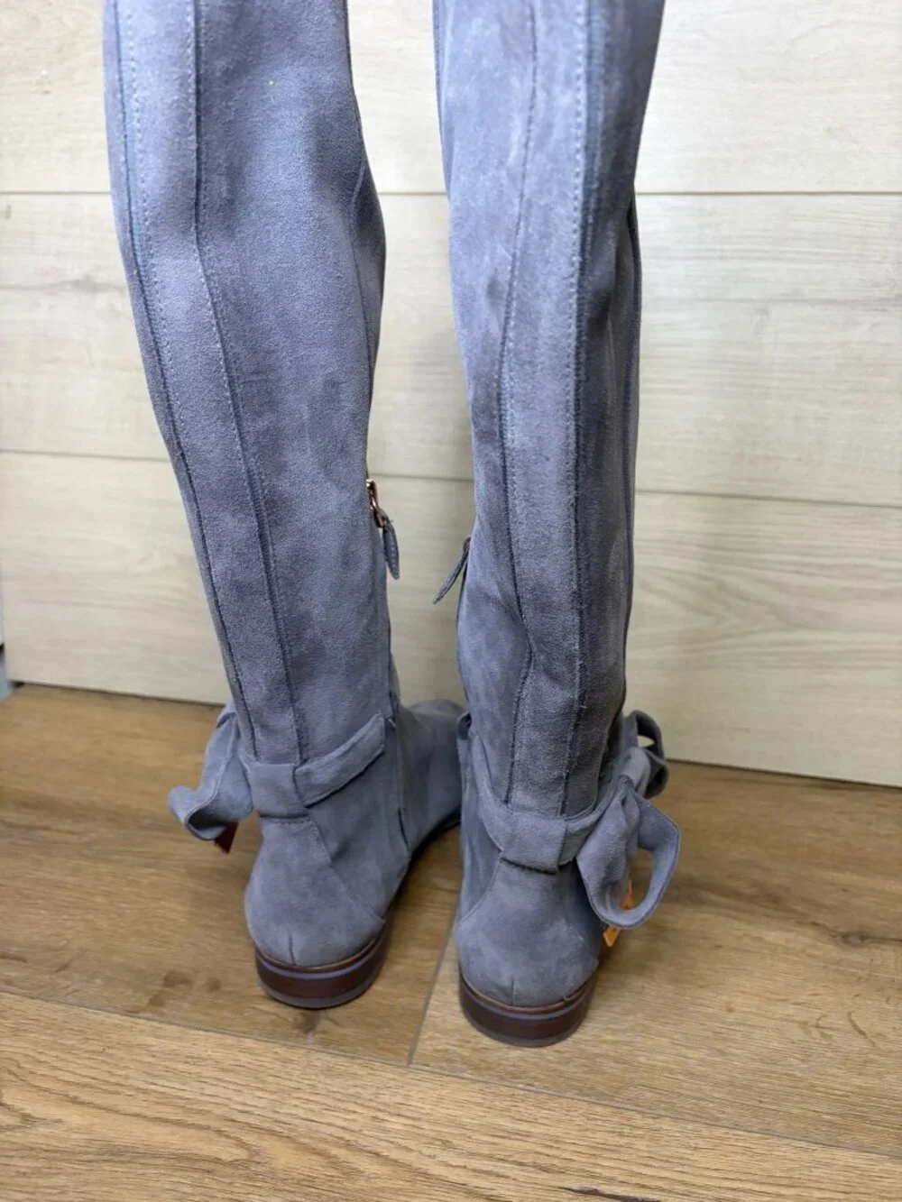 Ted Baker London ALRAMIB Gray Suede Knee Length Boots Size 7.5